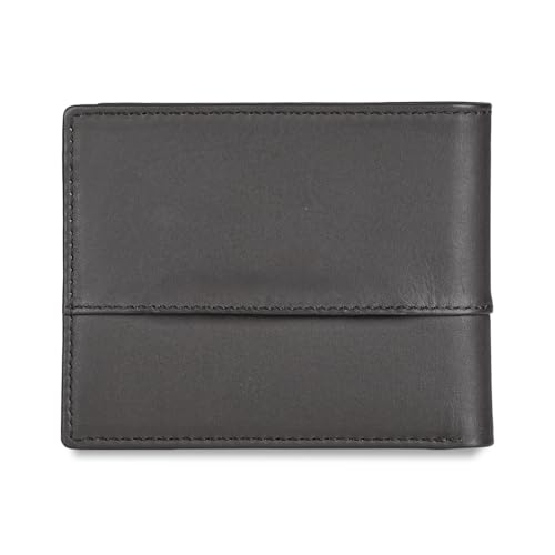 Image of Tommy Hilfiger Men's Leather Wallet Eupen | Brown Solid Passcase Bi-Fold with 12 Card Slots | Stylish Purse for Gents