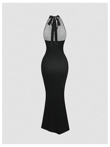 Image of GORGLITTER Women's Halter Tie Maxi Dresses Elegant Classy Backless Cowl Neck Evening Gowns Formal Cocktail Ruched Dress