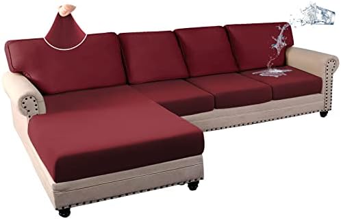 HDCAXKJ Sectional Couch Covers 8 Pieces Stretch Water Resistance Individual Couch Cushion Covers Protector L Shape Sofa Cover for Living Room Pet Dog L-Shaped Sofa Slipcovers Set (Wine Red, Large)