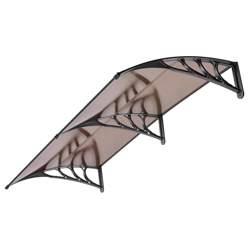 VIVOHOME Auvent de Porte et fenêtres 200x100cm Marquise de Porte Exterieur en Polycarbonate Brun auvent en Arc pentu Protection Contre Pluie et UV pour Terrasse Balcon Patio