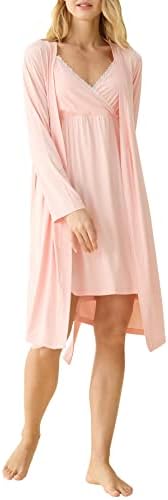 Latuza Women's Bamboo Viscose Nursing Nightgown and Robe Set L Pink