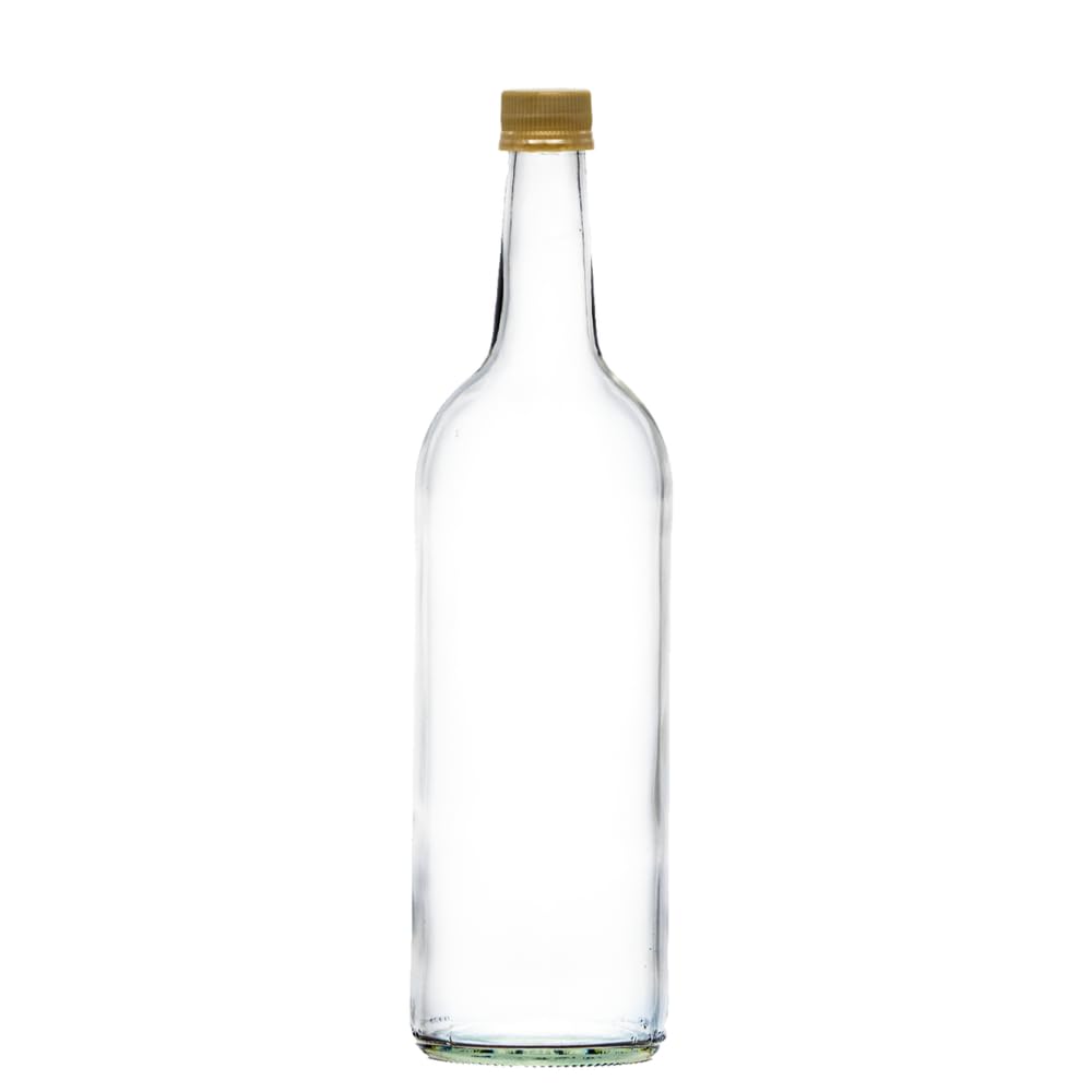 Glass Water Bottle, 1 Litre & Cap Juice Mineral Elderflower Cordial Sparkling (Gold Cap, Pack of 15)