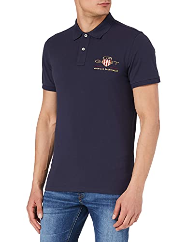 GANT Herren Shield SS Pique ARCHIV Logo Kurzarm Poloshirt, Evening Blue, XL