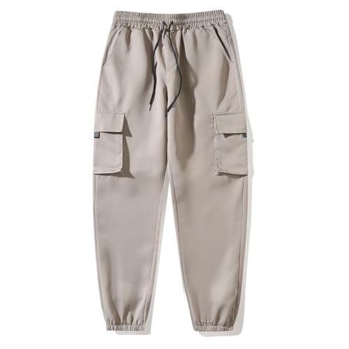 Mens Fashion Cargo Pants Elastic Waist Casual Lightweight Tapered Stretch Sweatpants Drawstring Joggers Hiking Trouser2