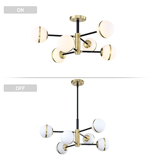 Dolaimi House 6 Lights Gold Modern Kitchen Island Pendant Light 4.7 Inch Frosted Glass Brushed Bronze Black Finish,Farmhouse Hanging Chandelier Light Fixture For Living Room Dining Room Foyer #TOP1