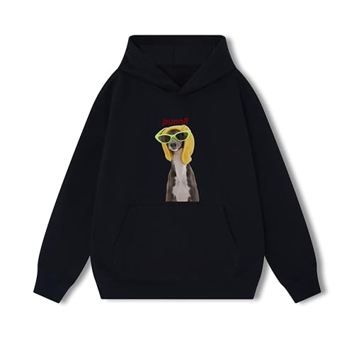 Punnii Hoodie Unisex Fleece cute Loose Fit Oversize Greyhound Graphic Winter Pullover Hooded Sweatshirt men women