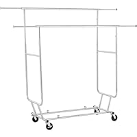 Yaheetech Rolling Clothes Rack, Heavy Duty Double Rail Clothing Rack, Commercial Portable Garment Rack with Wheels for Bedroom, Clothing Store, Chrome, 74\" L × 21.5\" W × 65\" H