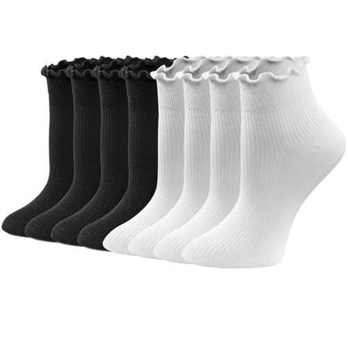 Image of 8 Pairs Cute Ruffle Frilly Ankle Socks Women, Lace Lettuce Socks