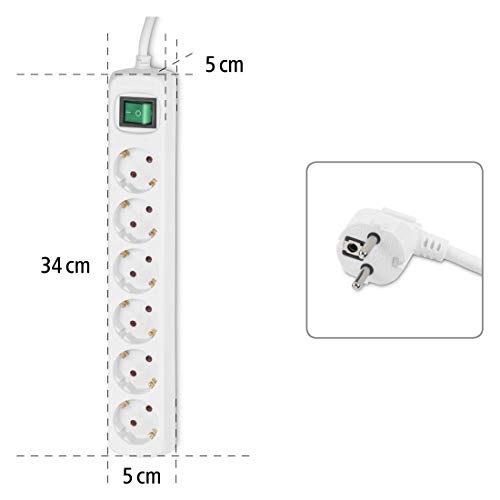 Hama Steckdosenleiste 6-Fach (Mehrfachsteckdose mit 3m Kabel, inkl. Kippschalter, erhöhter Berührungsschutz, Steckplätze um 45 Grad gedreht, Steckerleiste GS geprüft, max. 3500 W) weiß