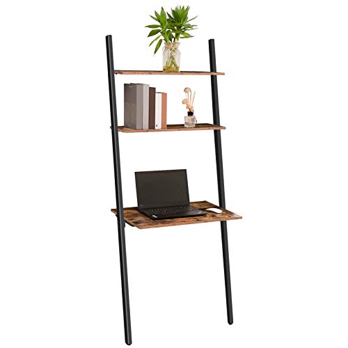 HOOBRO Ladder Computer Desk, Small Home Office Writing Desk with Bookshelf, Industrial Ladder Shelf, Sturdy Metal Frame, Space-Saving Workstation, Easy Assembly, Rustic Brown BF72DN01