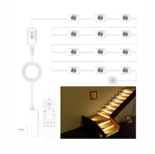 Image of Plug-in Dual Motion Sensor Stair Lights Indoor, Stairway Hallway Light with Cascading Effect, Dimmable, 3000K-6000K (16 Stairs)