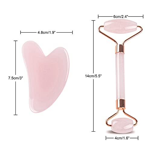 Cuteliili Jade Roller & Gua Sha Facial Tools, Natural Pink Jade Gua Sha Set And Massage Tools For Your Face And Body Treatment, For Beauty Anti Aging Reduces Wrinkles & Eye Puffiness,Christmas Gift #TOP2