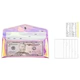 Mogoostry Rainbow Wallet with Cash Envelopes, PVC Money Holder, 6PCS Divider Pockets & Tab Stickers for Bill Planner and Money Organizer