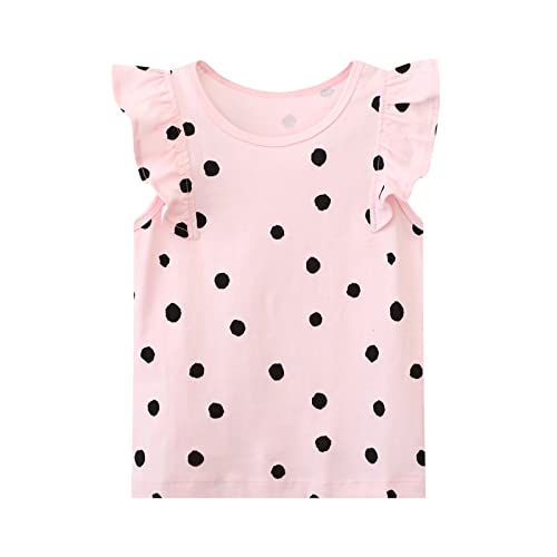 Toddler Girl Ruffle Short Sleeve Tee Shirts Sets Cotton Summer Crewneck Pink Polka Dot Orange Unicorn Tops T-Shirts 2 Packs 2T #TOP2