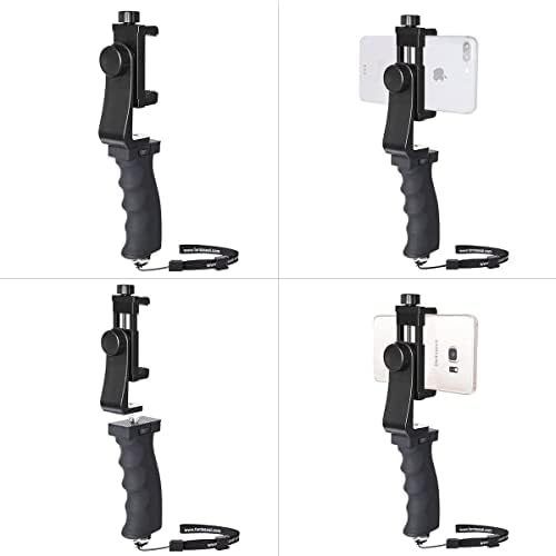 Ergonomic Anti-falling Cell Phone Vlogging Hand Grip Stabilizer Smartphone Holder Rig Mount Video Kit w/ Safety Strap Portable Selfie Stick for iPhone Samsung (Landscape+Portrait)-Mic /Light Adaptable