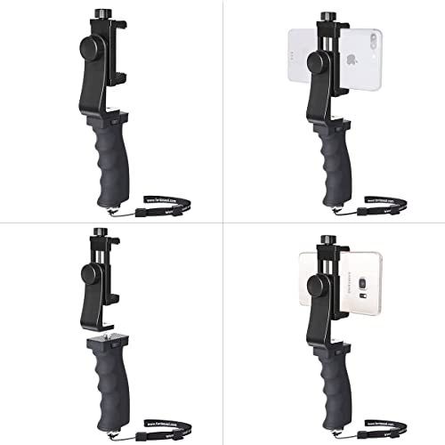 Ergonomic Anti-Falling Cell Phone Vlogging Hand Grip Stabilizer Smartphone Holder Rig Mount Video Kit W/ Safety Strap Portable Selfie Stick For Iphone Samsung (Landscape+Portrait)-Mic /Light Adapter #TOP3