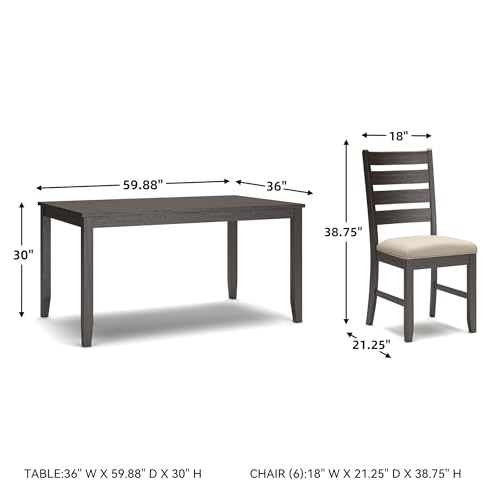Signature Design by Ashley Rokane 7-Piece Dining Room Table Set with 6 Upholstered Chairs - Brown Wood 20" Rectangular Table & Chair Set for Kitchen Dining Room - Image 4