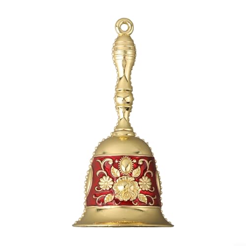 Copper Alloy Table Service Bell Vintage Design Perfect for Restaurants and Special Occasions (Red+Gold)