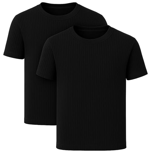 Golomak Pack of 2 Mens Thermal Short Sleeve Tops Warm Crew Neck Base Layer T-Shirts for Winter Work Hiking & Outdoor Sports Lightweight Thermal Underwear Shirts (Black Large)