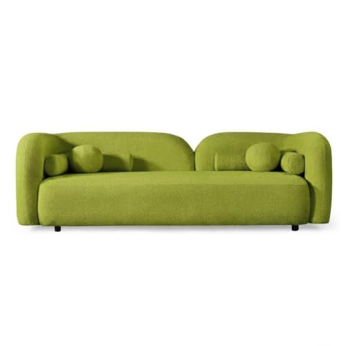 Image of CRAFTCITY Curved 3 Seater Cloud Sofa Upholstered 3 Seater Sofa for Living Room Bedroom Home Office Meeting Room Velvet Fabric Sofa (Lime Green)
