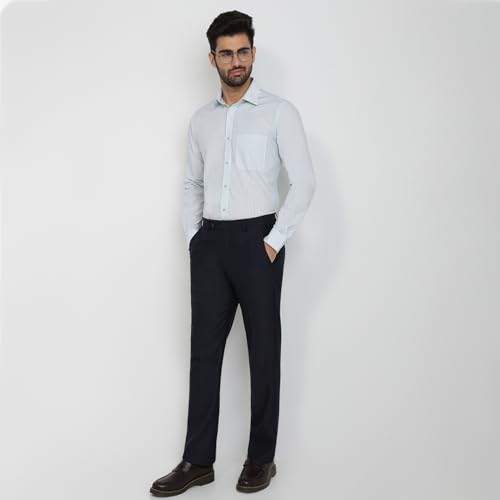 Image of Raymond Men Slim Fit Stripe Pattern Pure Cotton Semi Cutaway Collar Full Sleeve Formal Shirt