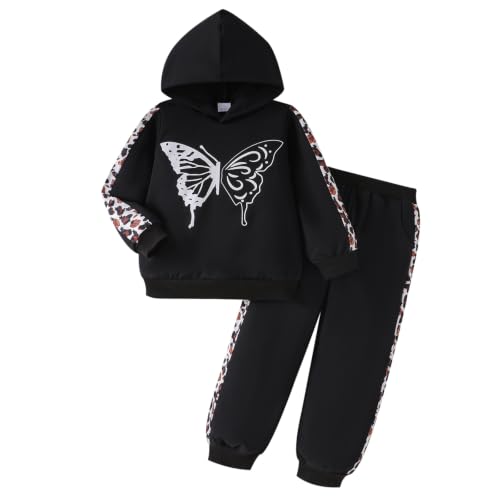 Image of Girls Clothes Fall Winter Toddler Outfits Leopard-print Hoodie Sweatshirt + Sweatpants 2 Piece Set 4-12 Years