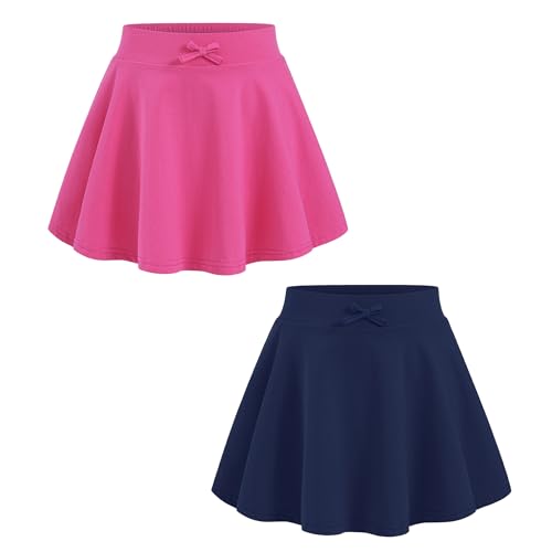 BOOPH 2 Pack Girls Skirts Athletic Uniform Skirts Toddlers Pleated Skorts with Pockets Navy Rose 2-3 Years