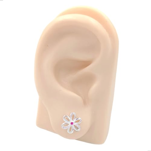 CONJUNTO COLAR COM BRINCOS MARGARIDA VAZADA - PRATA 925 - JROMERO ARTIGOS® (50cm, Rosa)