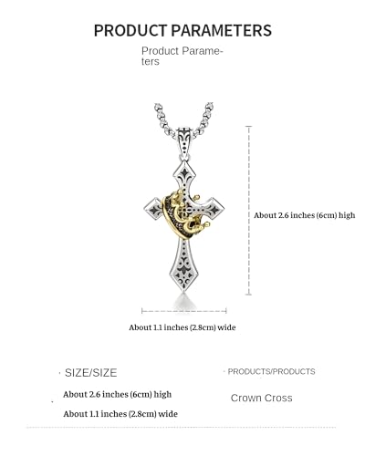 Mai & Claire 925 Sterling Silver Crown Cross Necklace For Women And Men - Retro Crucifix Of Thorns Pendant, Jesus Christ Cross Chain With Diadem4