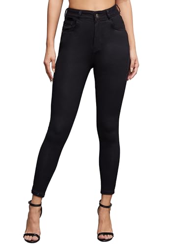 Image of Miss Chase Women's Skinny High Rise Cropped Length Fringe Detailing Stretchable Denim Jeans
