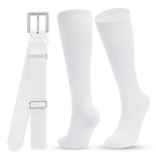 Image of WHIPPY Baseball Socks and Belt Combo Set Knee-High Softball Socks & Adjustable Elastic Belt for Kids Youth Adult