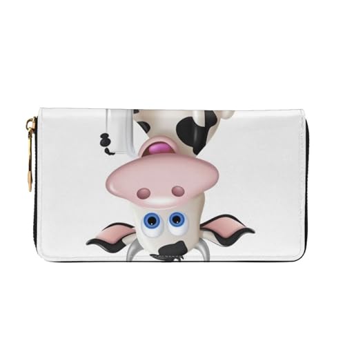 Cartoon Milk Cow Women Wallets Leather Zip Around Clutch Purses Waterproof Credit Card Holder With Phone Holder Ladies Travel Coin Purse2