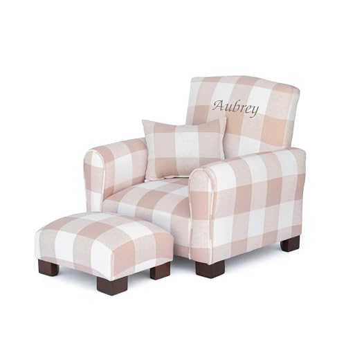 Toddler Personalized Armchair Kids Upholstered Rocking Chair with Personalization Toddler Chair with Personalized Name Comfy Child Armchair (Legs Blush Check)