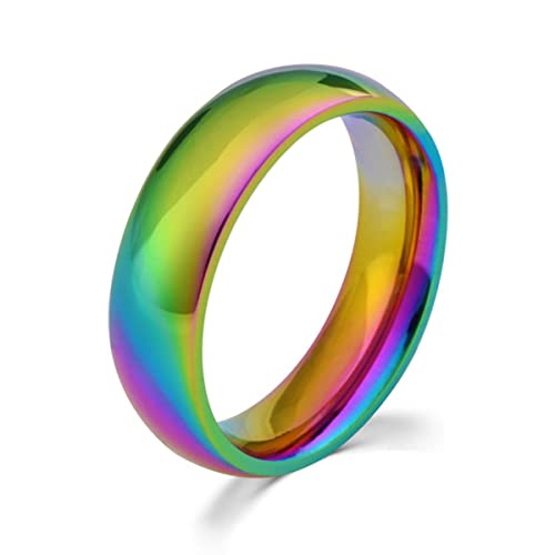 YAHOYA Bague Arc-en-Ciel de qualité pour Femmes et Hommes Multicolor Acier Inoxydable 6mm Largeur Simple Wedding Band Ring Taille 5-12