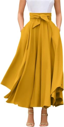 Women's Elegant High Waisted Side Slit Irregular Bohemian Maxi Skirt with Pockets