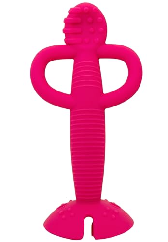 Busy Baby Teething Spoon - 2-in-1 Teether and Training Spoon for Self Feeding, Dishwasher Safe, BPA Free, Food Grade Silicone (Pink)