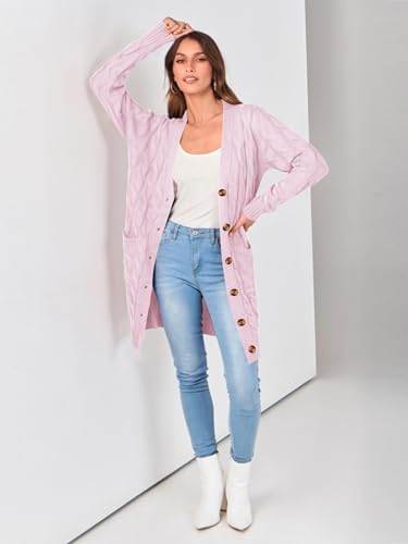 Image of PRETTYGARDEN Womens Cable Knit Button Long Cardigan Sweaters