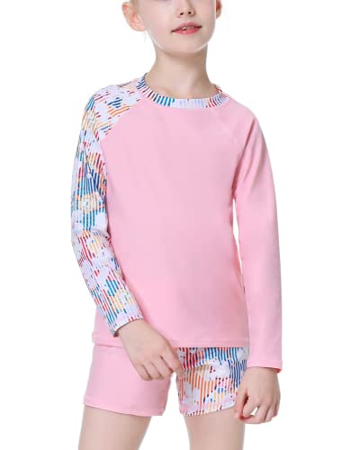 Image of Long Sleeve Swimsuits for Kids 2 Pieces Set Swimwear Quick Dry Surfing Wetsuit for Girl /Boy 5-12 Years Pink