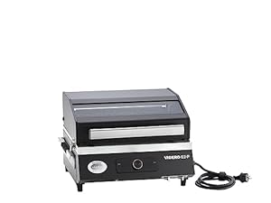 RÖSLE Elektrogrill BBQ-Portable Videro E2-P, tragbarer Tischgrill mit 2 Brennern, Warmhalterost und Deckel mit Glaseinsatz, pulverbeschichteter Stahl, schwarz/silbern