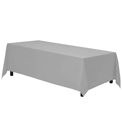Image of Gee Di Moda Rectangle Tablecloth - 90 x 156 Inch Silver Table Cloth for 8 Foot Tables with Floor-Length Drop - Heavy Duty Washable Fabric for Holiday Party, Dinner, Weddings & Baby Shower