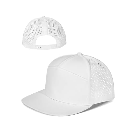 Oversize XXL Flat Brim Hat for Men, Snapback Trucker Hat Perforated Baseball Cap Quick-Dry Water Resistant Hats for Big Head, White, M-L