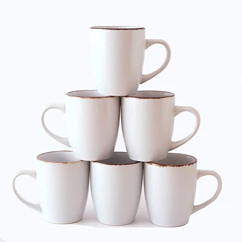 Aysenc Coffee Mugs Set of 6,Ceramic Coffee Cups,12 Ounce Medium coffee mugs, Restaurant Home Office Drinking Cups for Coffee, Tea, Cappuccino, Cocoa, Cereal(White)