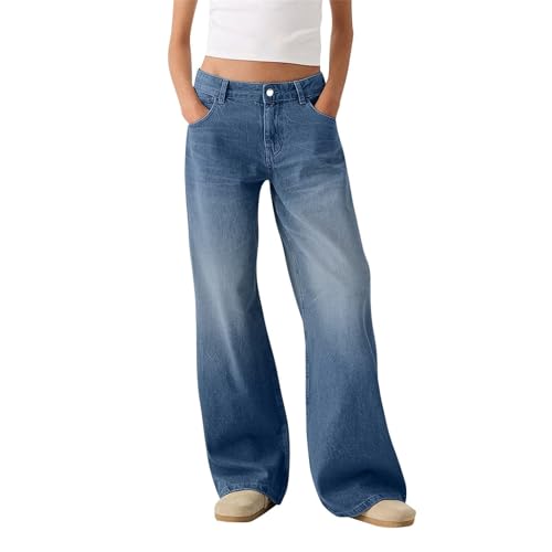 Generico Jeans Donna Baggy Jeans Donna Vita Alta Gamba Larga