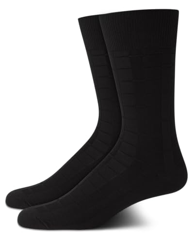 Calvin Klein Mens Dress Socks - 2 Pairs Egyptian Cotton Blend Comfort Stay Up Cuff Crew Socks for Men (7-12)