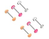 (6pcs) Tongue Ring Retainer Barbell with No-ceum Half Ball Dome 14G 5/8