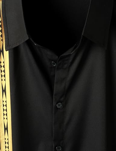 ZEROYAA Men's Africa Style Bronzing Short Sleeve Button Down Shirt Casual Party Dress Shirts4
