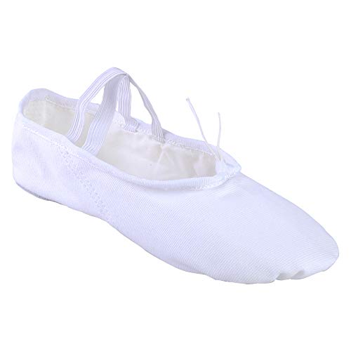 Baiwu Girls Canvas Split Sole Dance Slipper, White, 9.5 M
