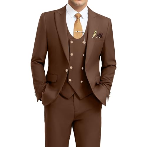 Men's Suits 3 Piece Slim Fit Tuxedo Suit One Button Double Breasted Men Wedding Prom Homecoming Suits Blazer Vest Pants