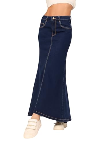 Image of Dolce Crudo Women's Flared High-Rise Stretchable Denim Maxi Skirt