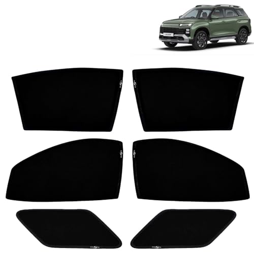 Image of KINGSWAY Car Sun Shade Curtains Only Compatible with Hyundai Alcazar (2024 Onwards) | Z-Black Fix-Type (Non-Magnetic) | UV & Heat Protection | Pack of 6 Pcs